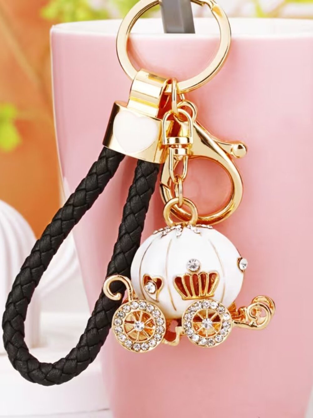Gold Princess Carriage Bag Charm Keychain Rhinestone Purse Charm Accessory - Picture 4 of 5